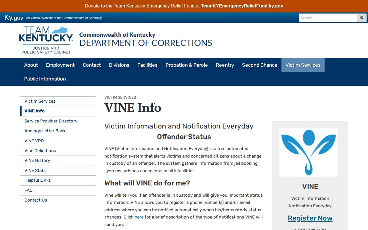 Kentucky DOC VINE custody information for Laurel County arrests