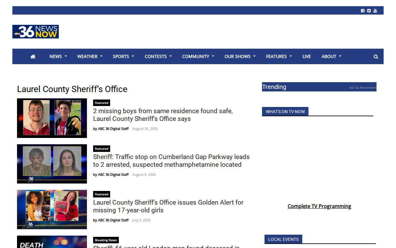 WTVQ page with selected Laurel County Sheriff's Office news
